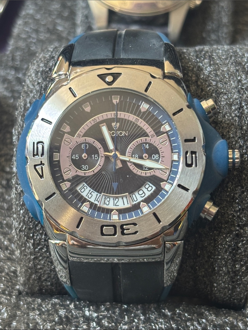 Men's Croton Chronomaster Wrist Watch - Black and Blue